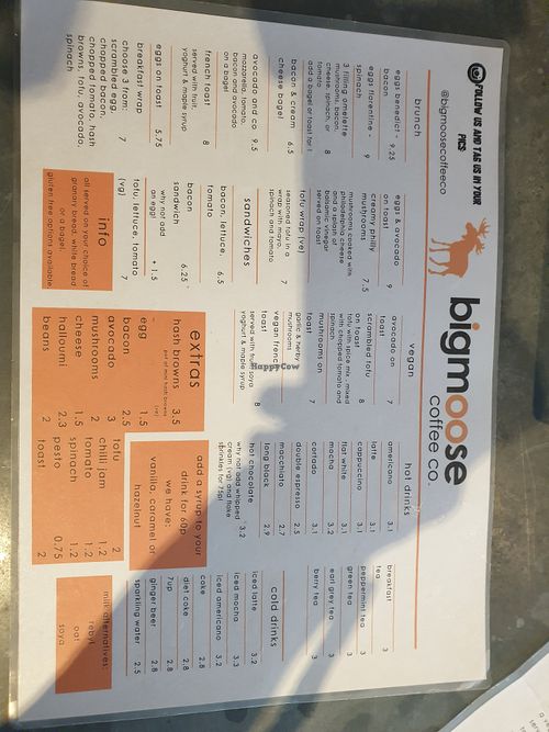 Menu at bigmoose coffee co in Cardiff