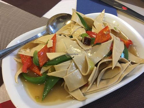 Tofu skin with red and green pepper at All About Noodles in Lisbon