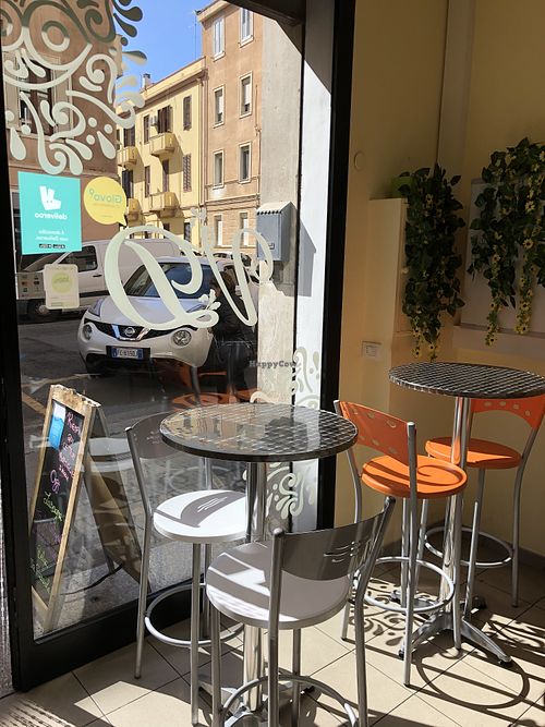 Four little tables inside in case you want to eat there  at Le VegDelizie in Cagliari
