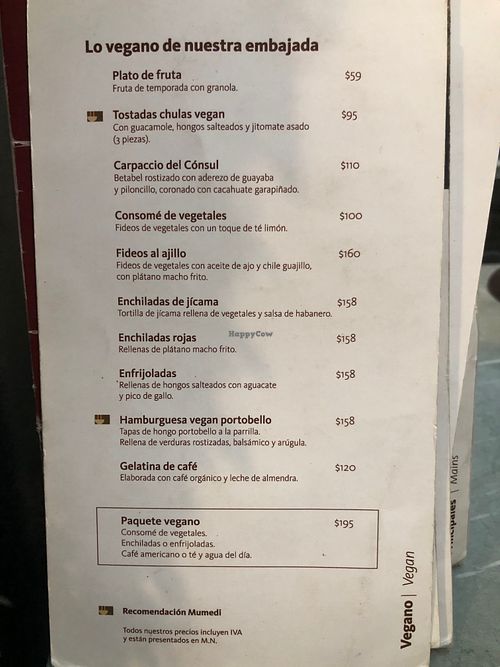 Vegan menu at Mumedi in Mexico City