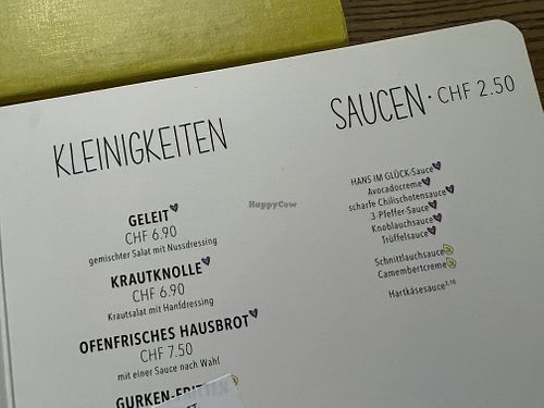menu  at Hans im Glück in Basel