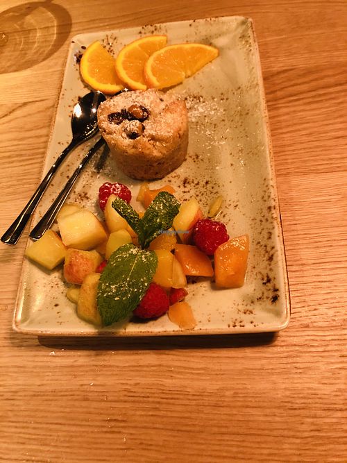 Fruit-cake dessert at Hans im Glück in Basel