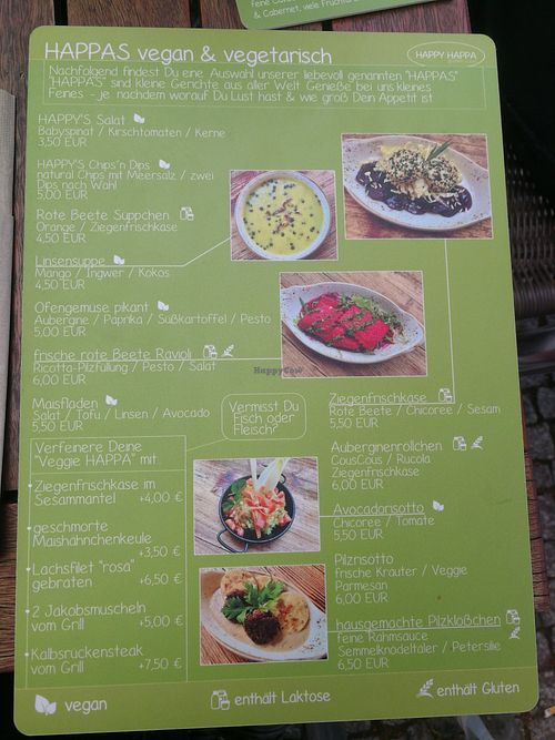 Menu at Happy Happa in Dresden