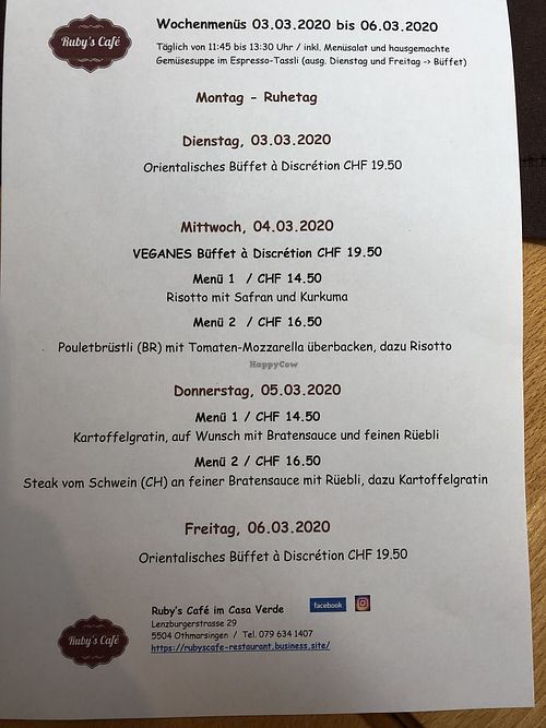 Changing Menu every week  at Ruby‘s Cafe in Othmarsingen