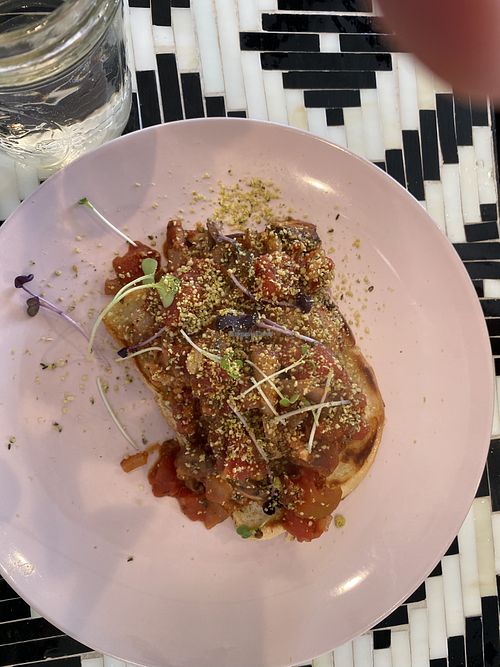 Vegan meatball toast  at The Butchers Vegetables in Muscatine