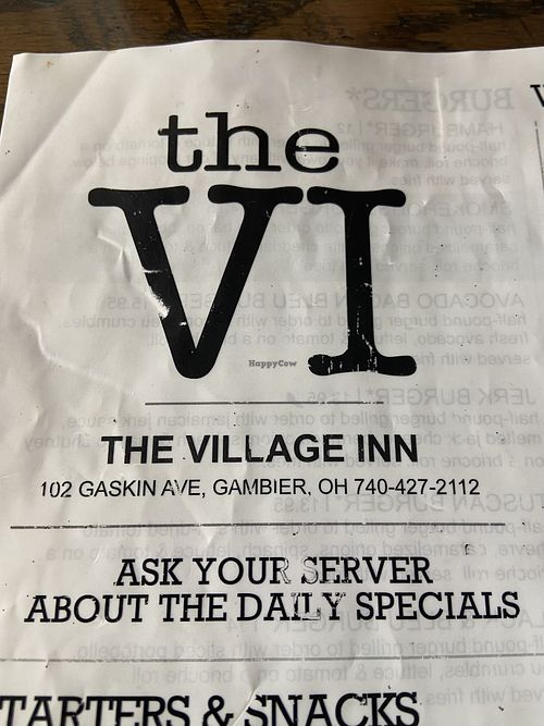 Menu 1  at The Village Inn in Gambier