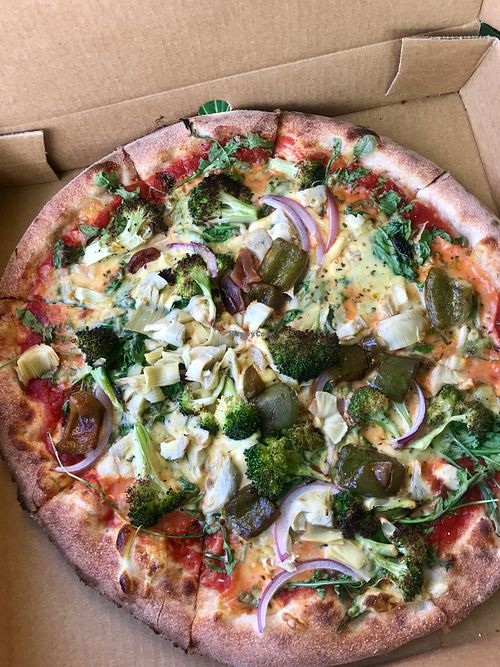 Pizza rustica with artichokes instead of olives and mushrooms at Fire and Slice in Christchurch