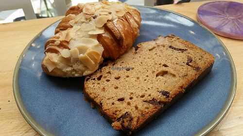 Almond croissant and banana bread at Mother Nature in Cardiff