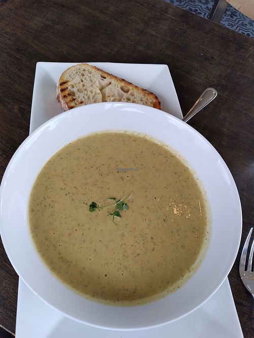 Cheesy broccoli soup at Box Bar in West Seattle