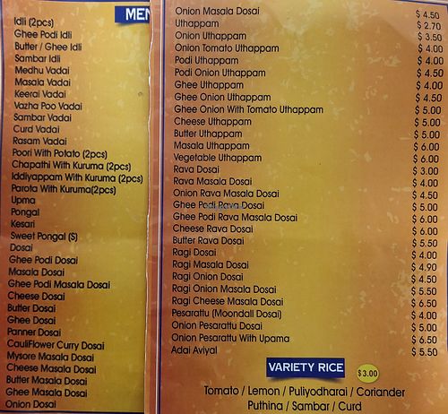 Menu and some prices at Darbar Pot Biriyani & Kebabs in Central Singapore