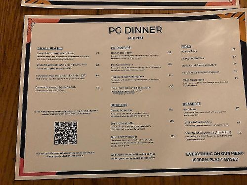 Dinner menu at Peachy Goat in South East London