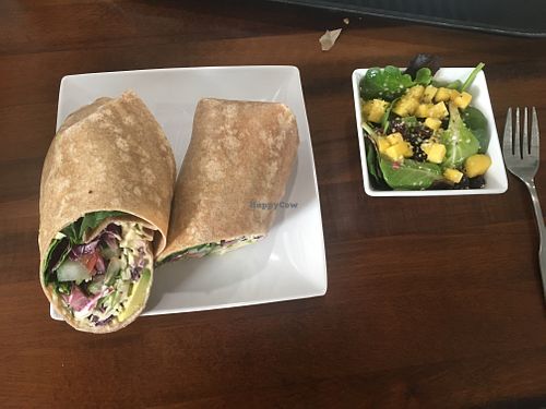 Vegan hummus wrap and sweet side salad.  at Green Vida Co. in Easton