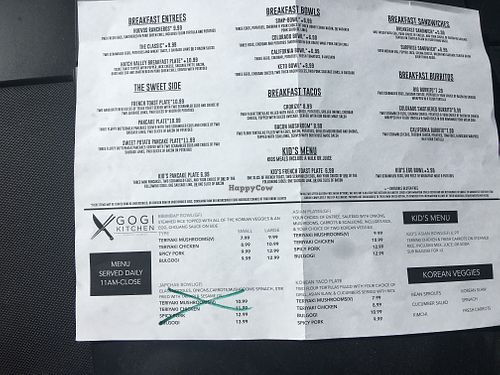 Menu at Gogi Kitchen at C&C in Castle Rock