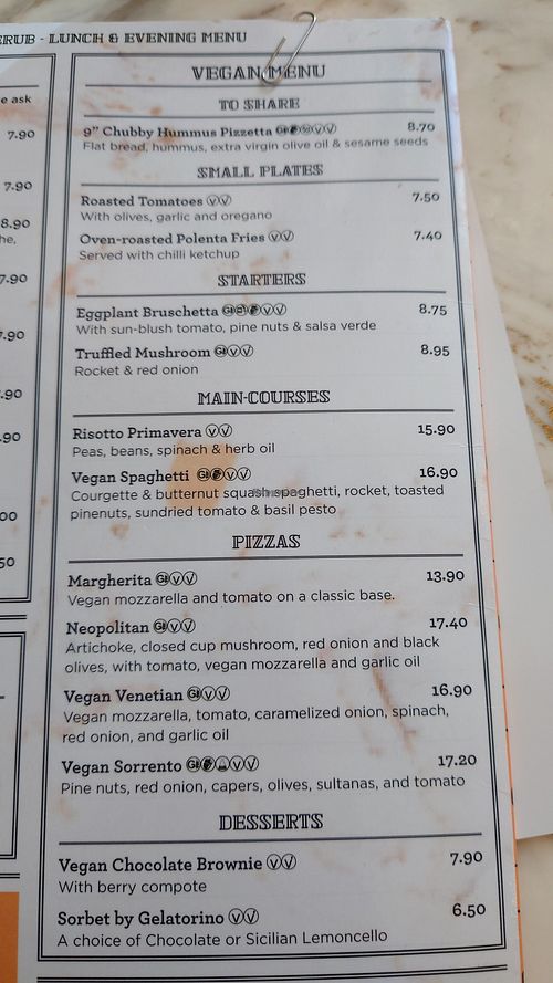 Menu... Not so much options, an Italian restaurant serving hummus with pita bread is pure laziness and lack of creativity at The Chubby Cherub in Belfast