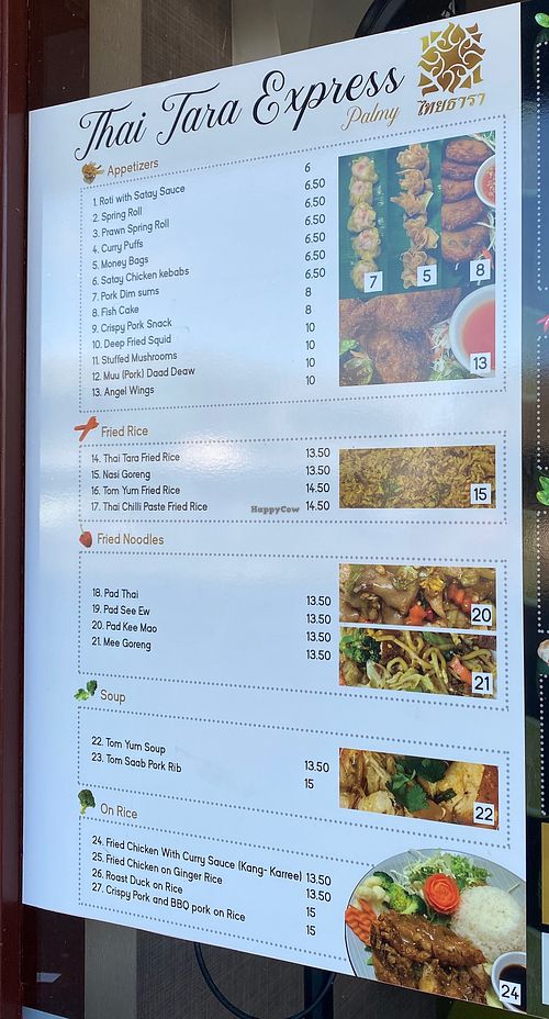 Menu at Thai Tara Express in Palmerston North