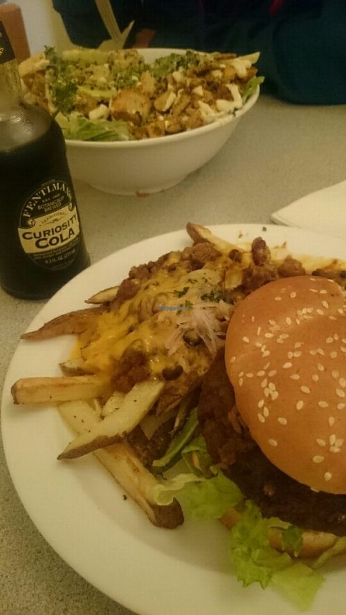 burger, which was served cold, with sub cheese fries and kale salad at Garden to Grill in Sacramento