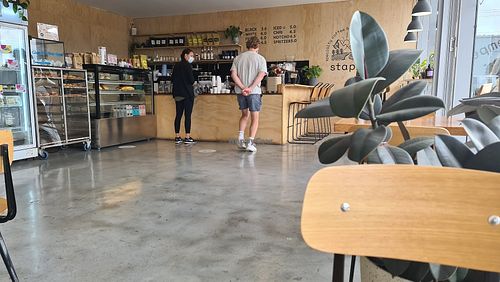 Covid safe distancing, but space to sit inside and out. at Staple in Altona