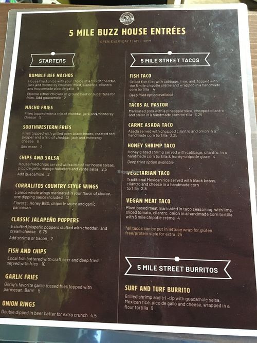 front of menu  at 5 Mile Buzz House in Corralitos