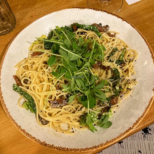 GF ‘bacon’ and mushroom spaghetti   at Shrub in Chester