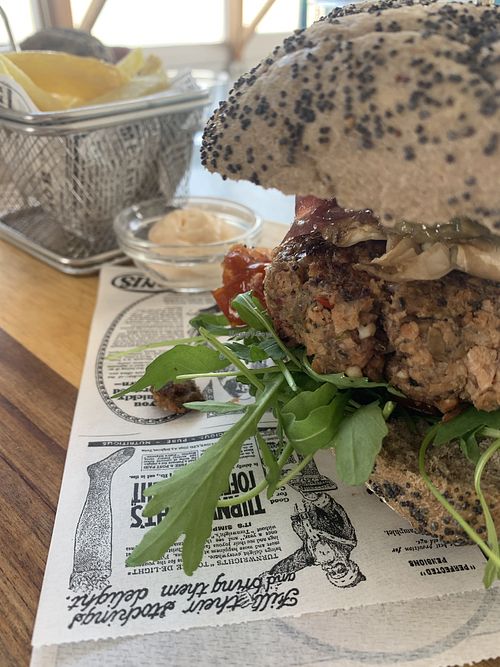 Vegan burger  at Cafe La Mar Caleta in Lanzarote