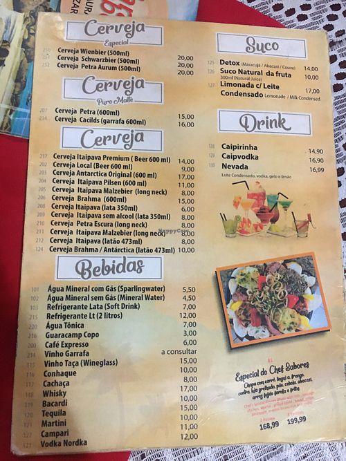 Drinks selection - didn’t bother with the rest of the menu as it’s not vegan at Sara Sabores in Ilha Grande