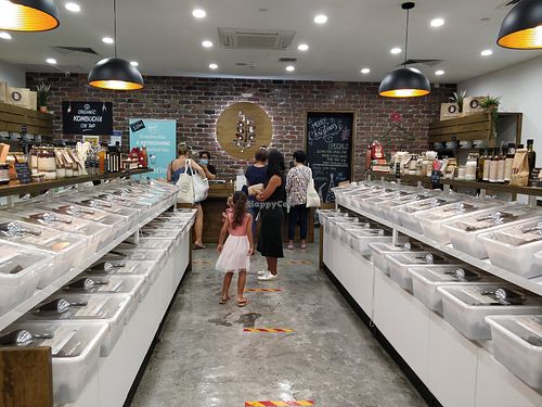 Shop interior and payment counter at Kilogramme Eco Grocer - Great World City in Central Singapore
