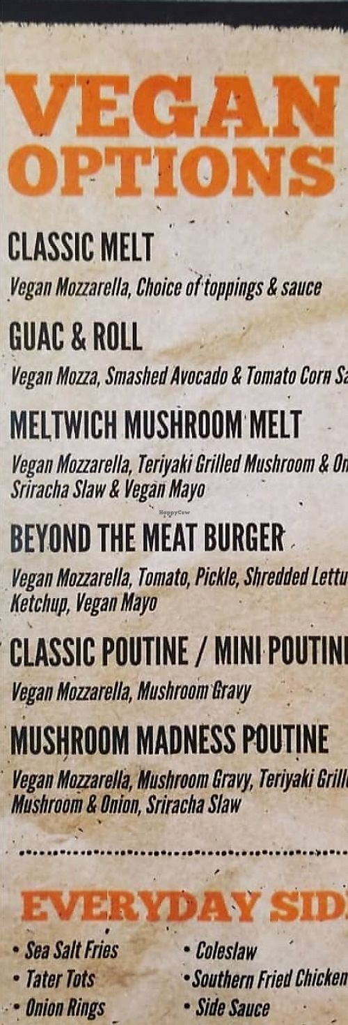 Vegan menu at MELTwich - Queen St S in Mississauga