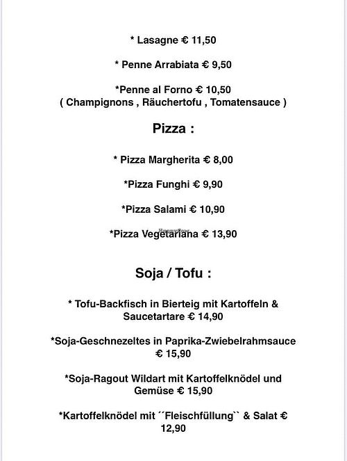 Menu at Ristorante Bacco in Bonn