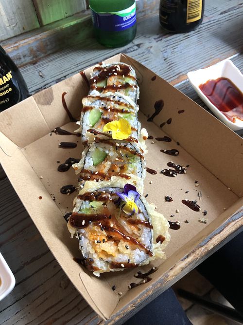 Vegan tempura roll  at Temaki in Glasgow