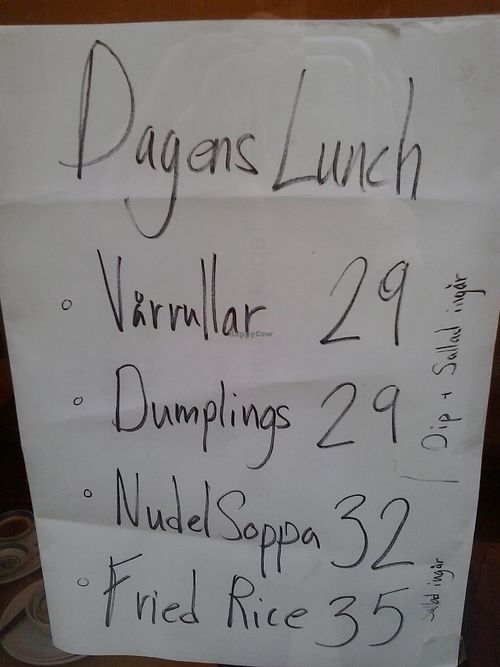 Today's menu: spring rolls, dumplings, noodle soup and fried rice. Offers a set menu for a mere 65 sek! at Bunny's Bubbles in Stockholm