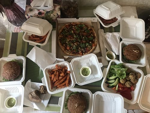 Vegan pizza, burgers and fried sweet potato  at Fitokuhnya - Фитокухня in Irkutsk