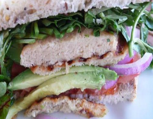 vegan chicken sandwich at The Cafe at Books and Books in Miami Beach
