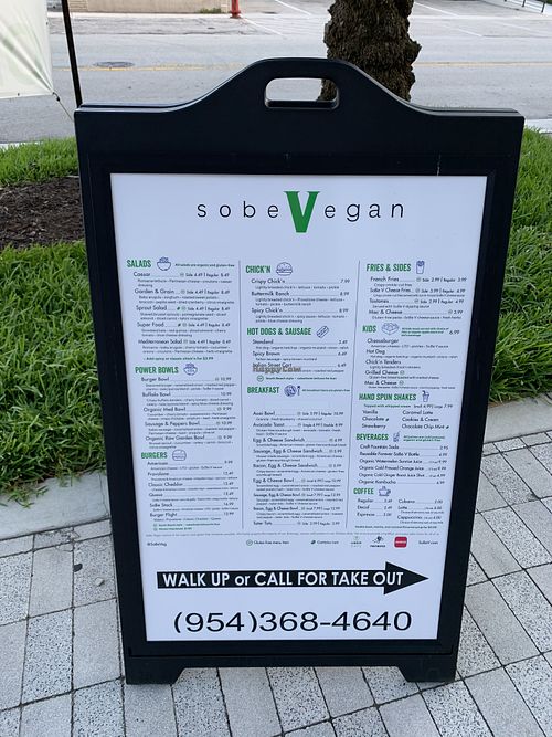 Menu  at SoBe Vegan in Fort Lauderdale