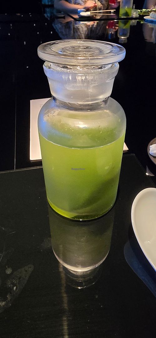 Cold green tea at Vegan Ramen UZU Kyoto in Kyoto