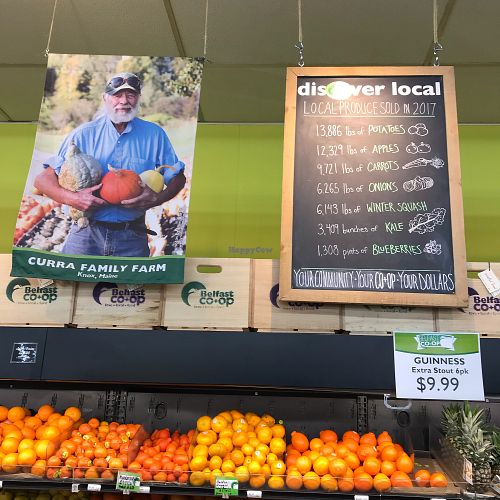 Local produce stats at Belfast Community Co-op in Belfast