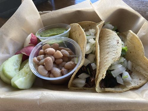 Vegan asada tacos at El Jumping Bean Taqueria in Brawley