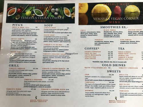 Full menu at Yemaya's Vegan Corner in Amsterdam