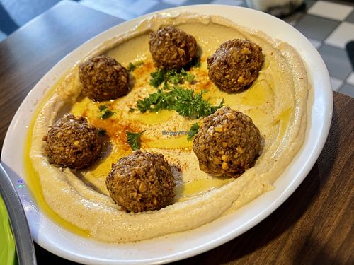 Hummus plate with falafel at Ofra's Kitchen in Vancouver