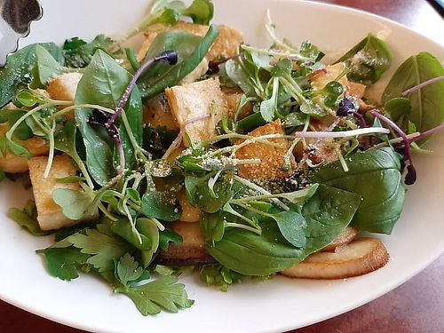 The tofu salad is a must try! Didn't expect this good hearing the name of the meal, but it turned out superb! at Mahina Vegan Table in Seoul