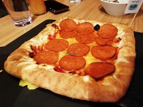 Vegan pepperoni stuffed crust pizza at Pizza Hut - The Forge in Glasgow