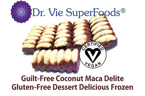 33g each Dr. Vie Superfoods. Raw vegan gluten-free, low GI. Chia, linseeds, quinoa, cacao, cherries, coconut maca vanilla. Delicious frozen dessert. Uber Eats or pick up in KZN at Dr. Vie SuperFoods in Durban