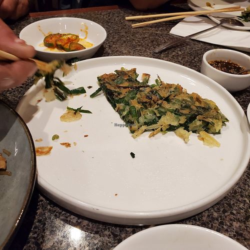 What's left of a Chive pancake at Soban Korean Cuisine in Petaluma