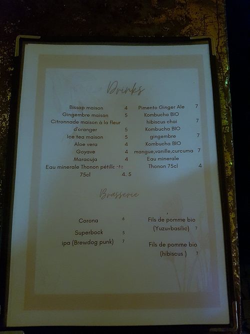 Drinks menu at L'Embuscade in Paris