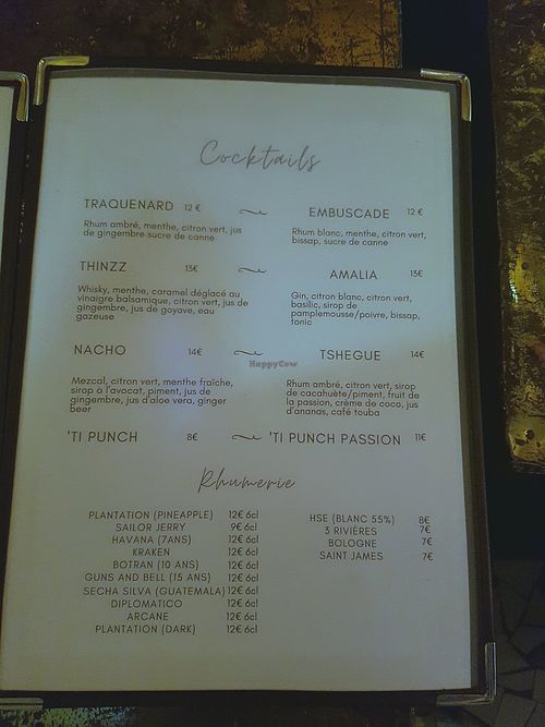 Drinks menu at L'Embuscade in Paris