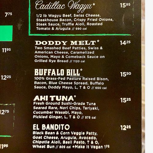 Burger Menu  at Hopdoddy Burger Bar in Round Rock