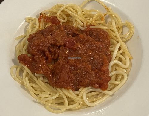 Kids spaghetti (option to add vegan meatball but our kid wanted plain)  at Queens Coach in Niagara Falls