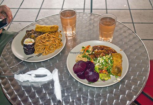 Choice of different dishes on our plates at El Jardin Vegetariano in Panama City, May 2014 at El Jardin Vegetariano in Panama City
