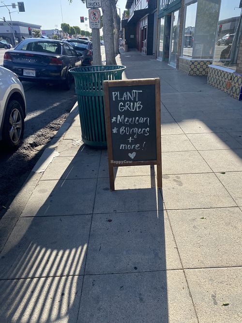 Outside Signage ‘Plant Grub'  at Chicana Vegana in Fullerton