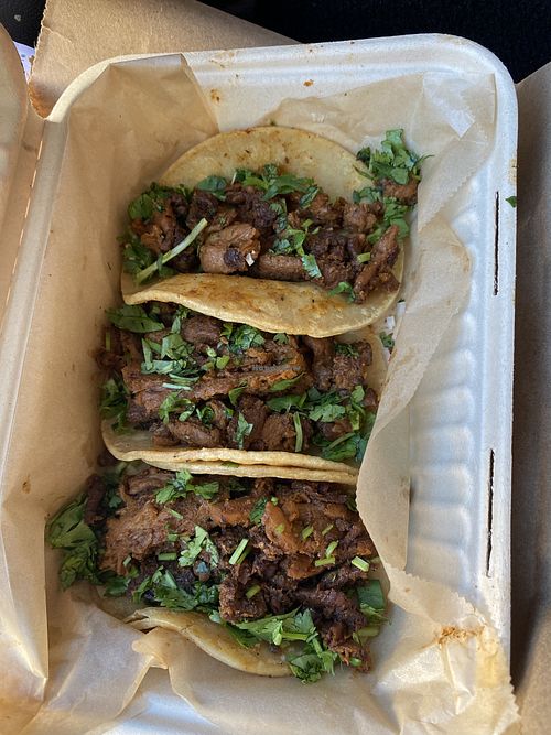 Three Asada Tacos w/Cilantro 🤤  at Chicana Vegana in Fullerton