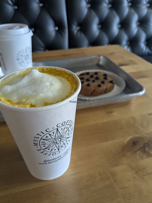Golden Milk (almond) with Monk Fruit instead of honey at Mystic Coffee in Hollywood